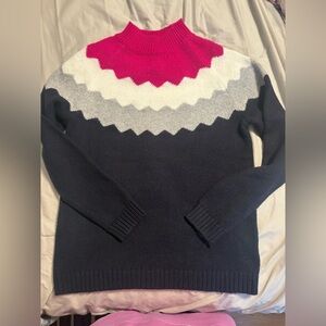 Talbots Navy, Hot Pink & White Colorblock Turtleneck Sweater